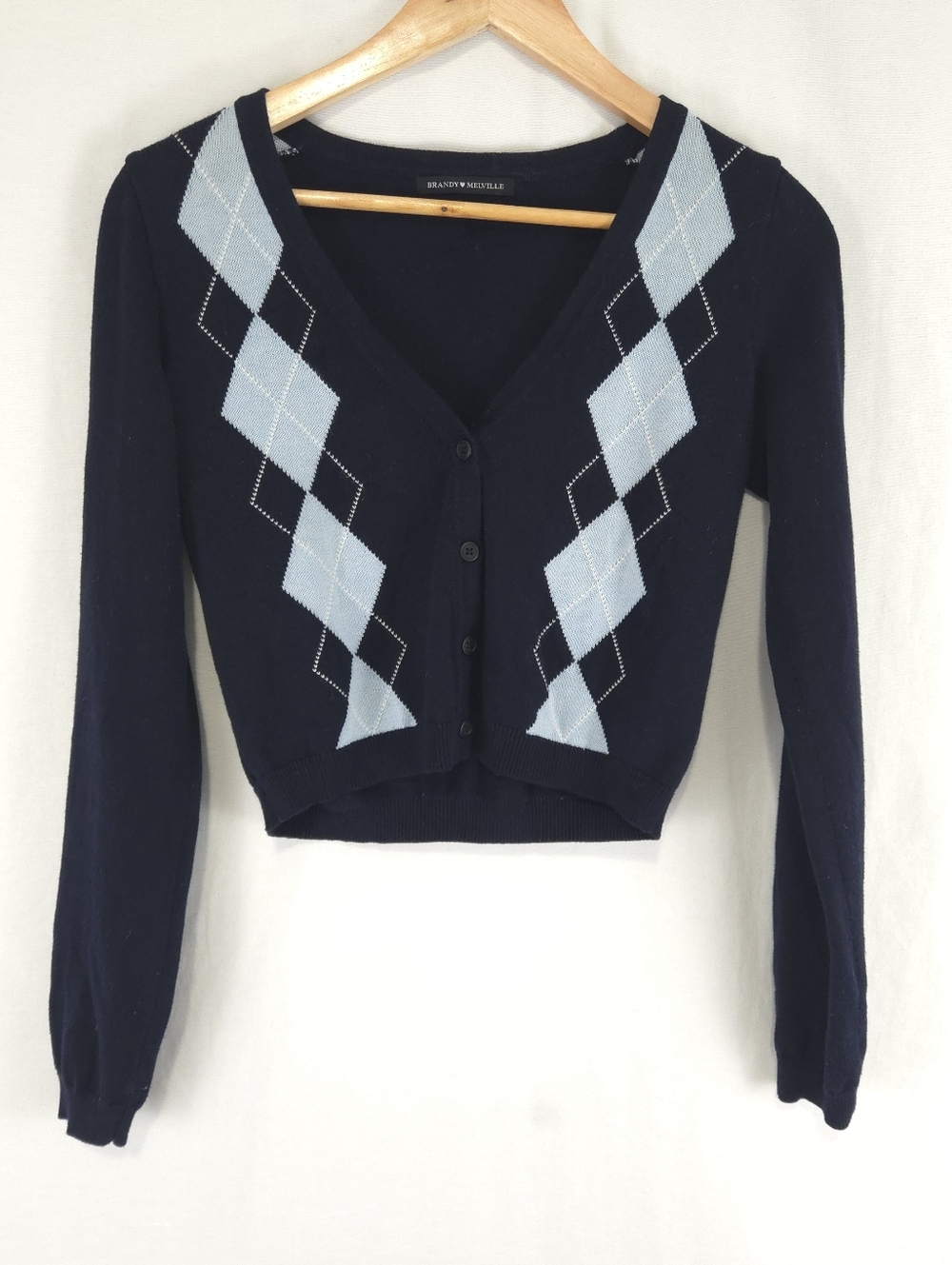 Brandy Melville Women's Elizabeth Cardigan Sweater In Navy Argyle